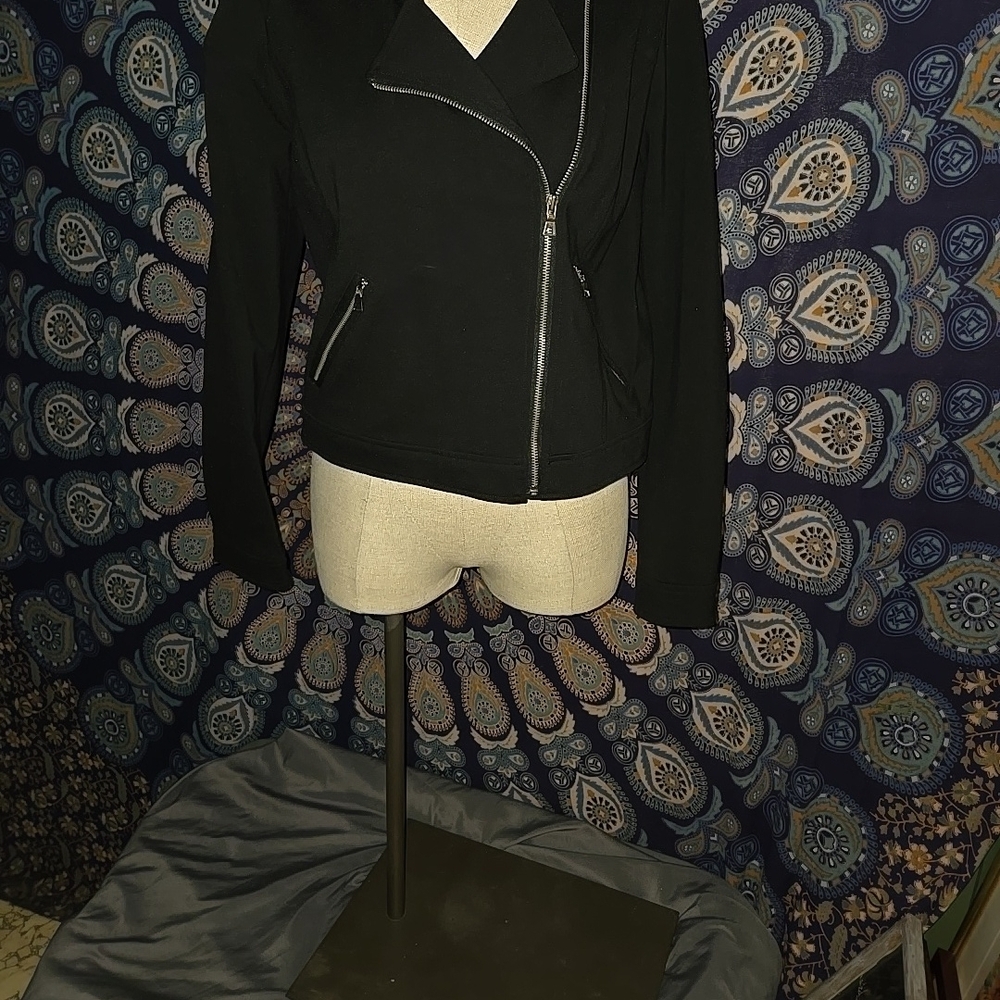 Black Zippered Biker Look Jacket, Sz Med - Picture 2 of 7